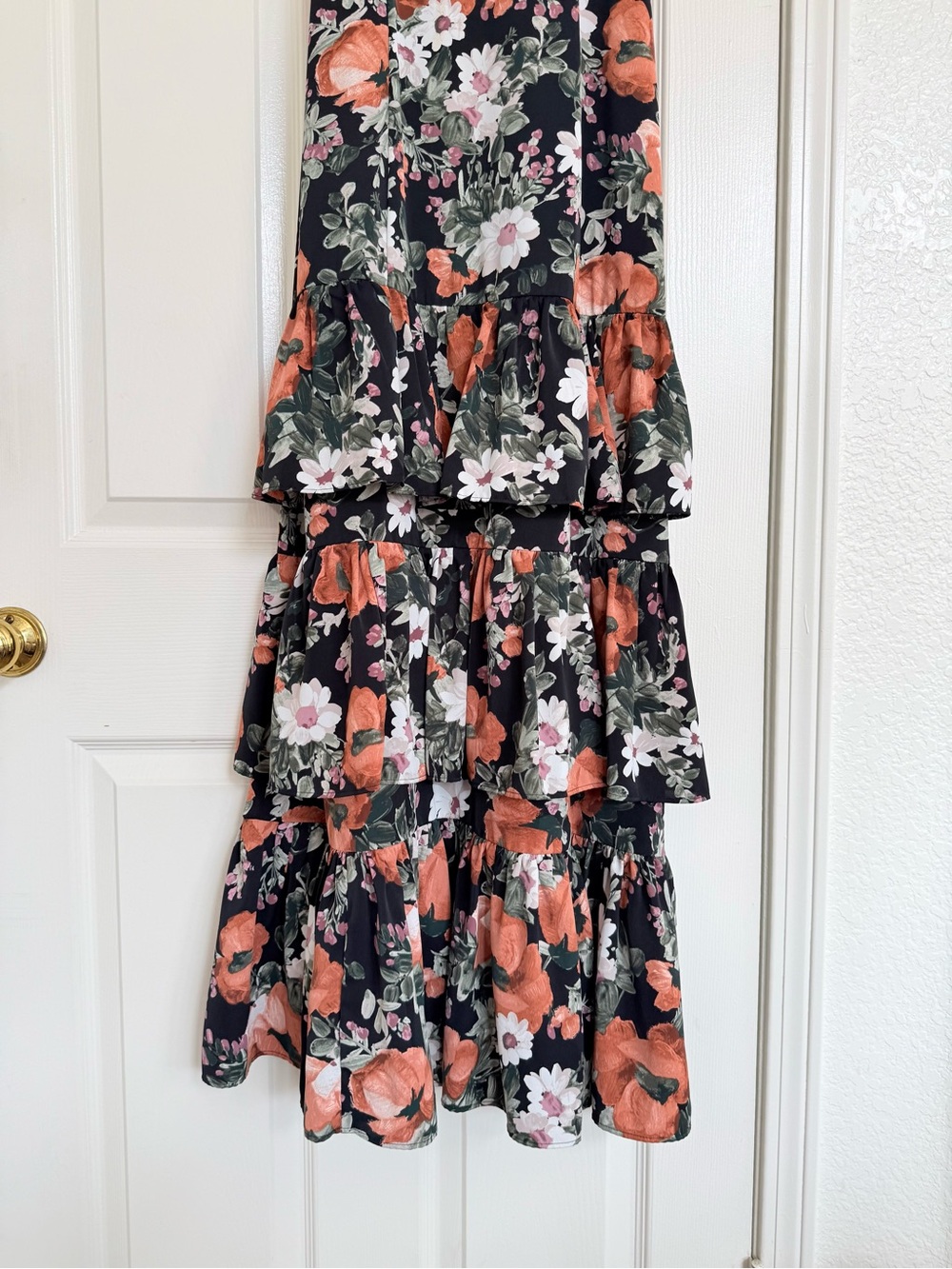 Abercrombie & Fitch Floral Tiered Ruffle Maxi Dress Black Pink Green Orange XS - Picture 5 of 10